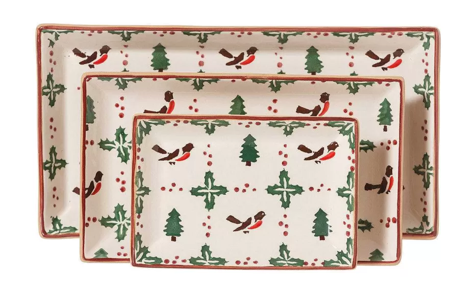 Plates<Nicholas Mosse Nest Of 3 Rectangle Dishes Winter Robin